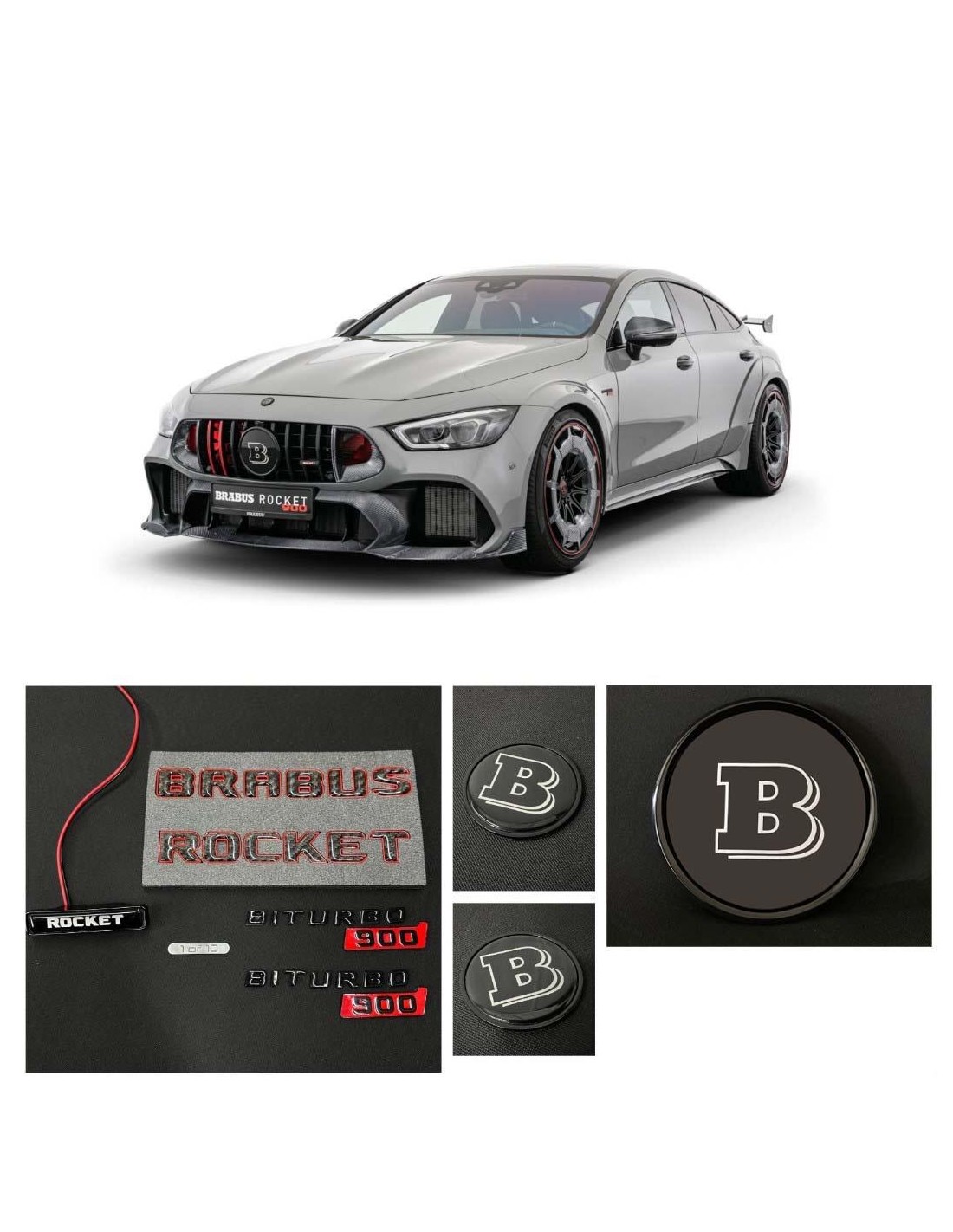  - Logos & Emblems - Brabus Rocket 900 LED emblem logotyp märken SET för Mercedes-Benz GT 4-dörrars Coupe - 1 - Lyft din Mercede