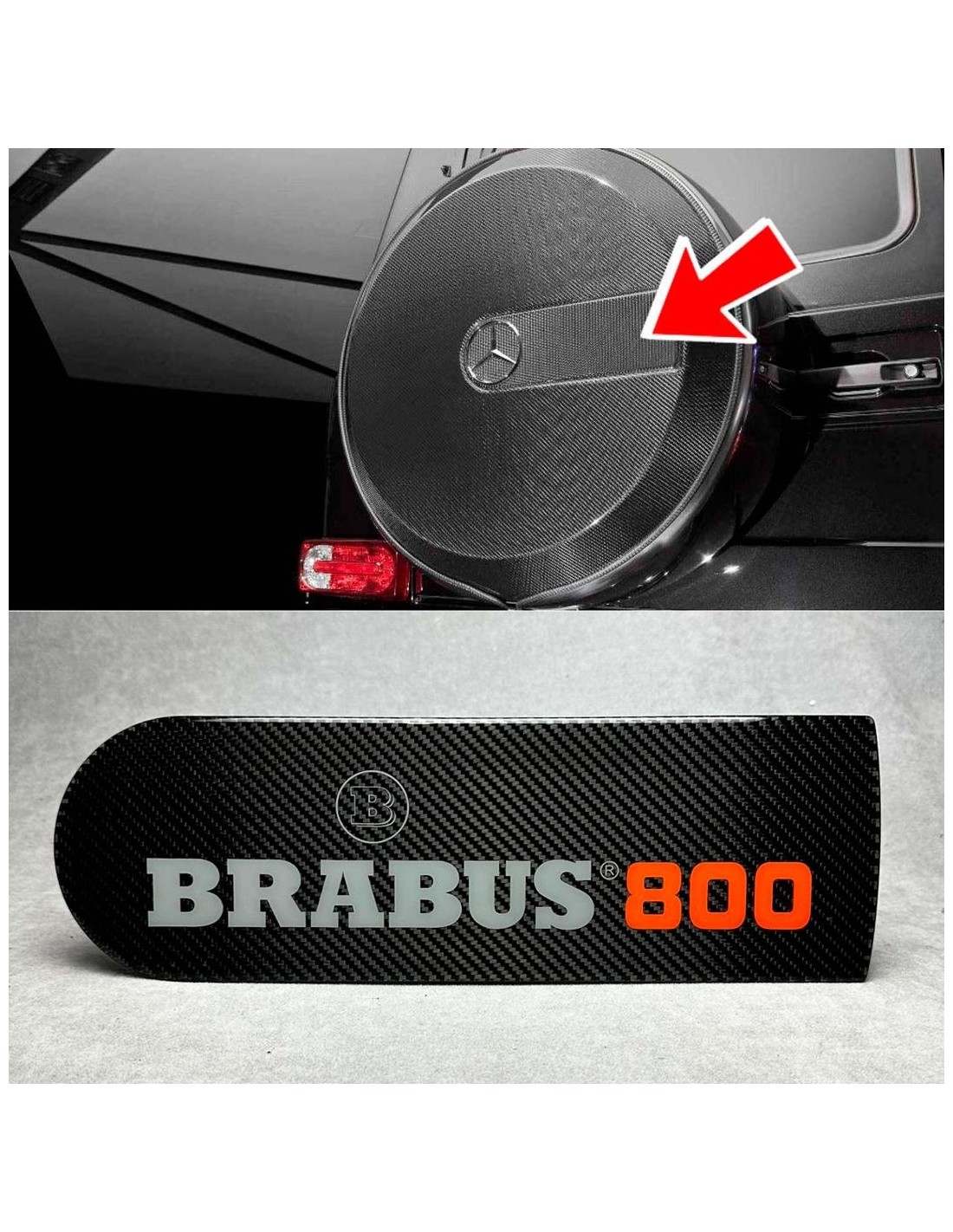 - Logos & Emblems - Carbon fiber emblem logo for rear spare tire cover BRABUS 800 orange Mercedes W463A W464 G-Wagon - 1 - Upgr  - Logos & Emblems - Carbon fiber emblem logo for rear spare tire cover BRABUS 800 orange Mercedes W463A W464 G-Wagon - 1 - Upgr
