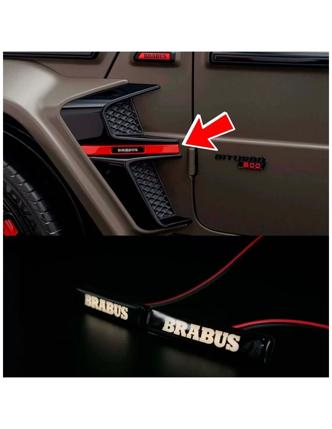  - Logos & Emblems - Emblema Brabus LED BRANCO para inserções de guarda-lamas Kit de carroçaria Brabus Widestar Mercedes W463A -