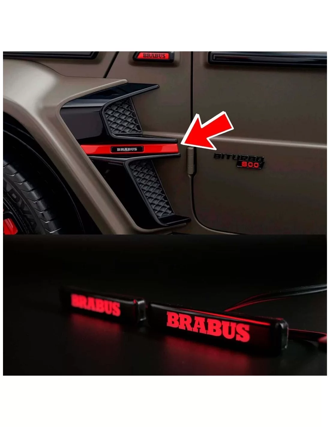  - Logos & Emblems - RED LED Brabus emblem for fender inserts Brabus Widestar body kit Mercedes W463A - 1 - Transform your Merce