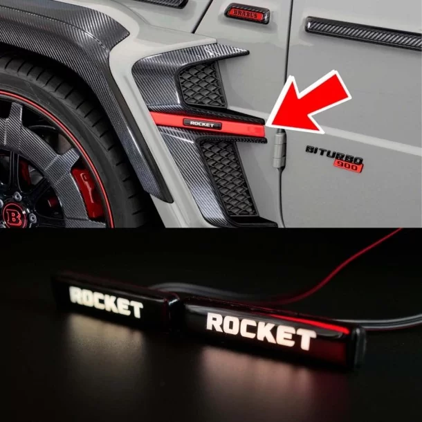  - Logos & Emblems - 白色 LED Brabus Rocket 徽标（用于挡泥板嵌入件） Brabus Widestar 车身套件 梅赛德斯 W463A - 1 - 白色 LED Brabus Rocket 徽标为您的奔驰 W463A 