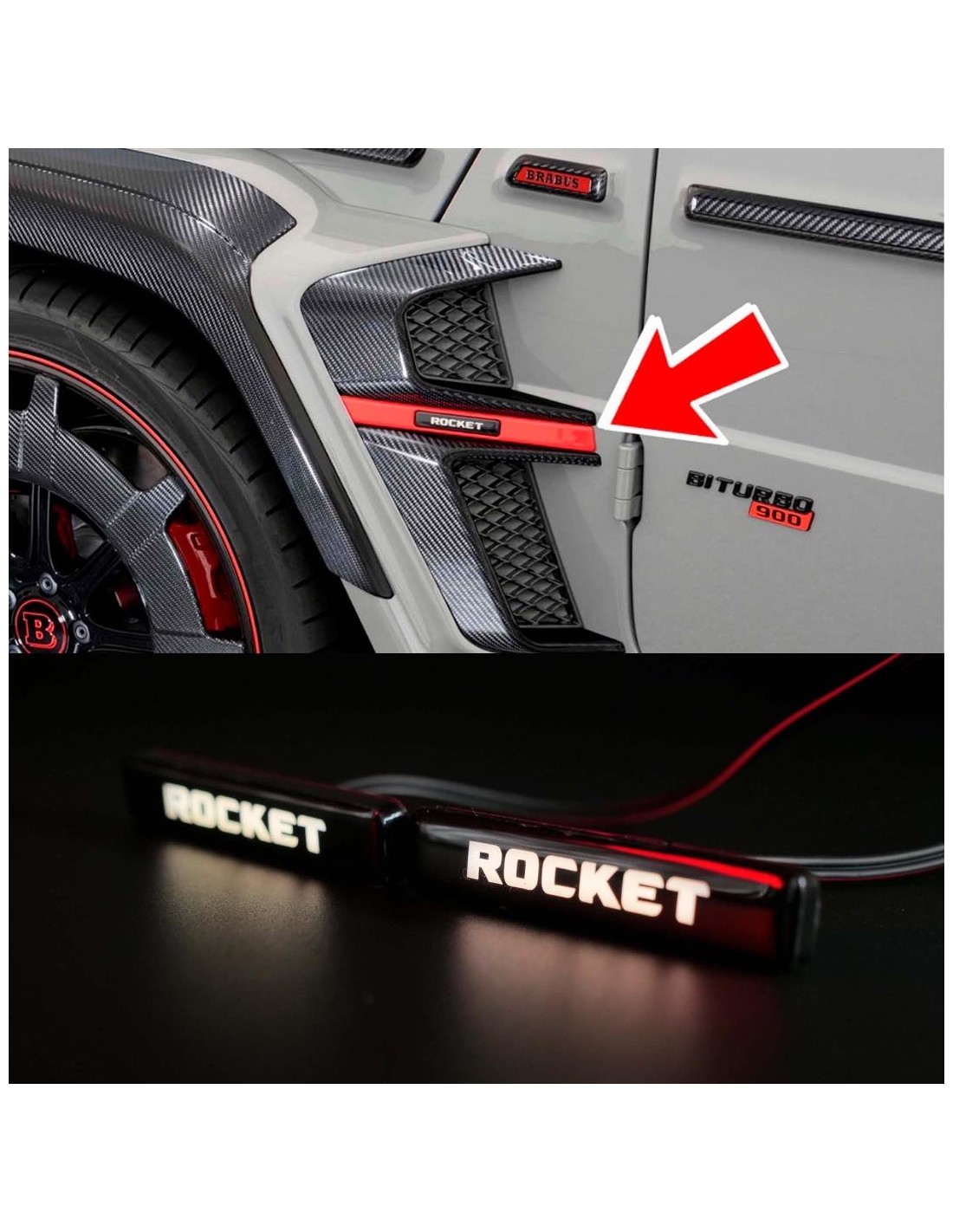  - Logos & Emblems - 白色 LED Brabus Rocket 徽标（用于挡泥板嵌入件） Brabus Widestar 车身套件 梅赛德斯 W463A - 1 - 白色 LED Brabus Rocket 徽标为您的奔驰 W463A 