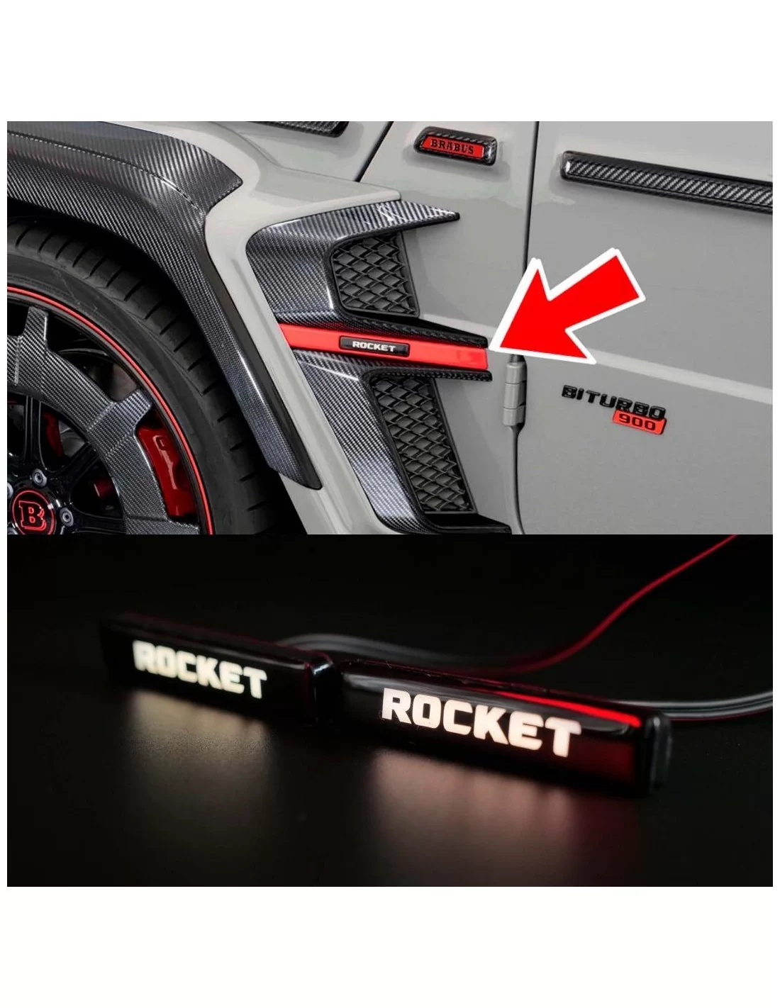  - Logos & Emblems - WHITE LED Brabus Rocket emblem for fender inserts Brabus Widestar body kit Mercedes W463A - 1 - Elevate you
