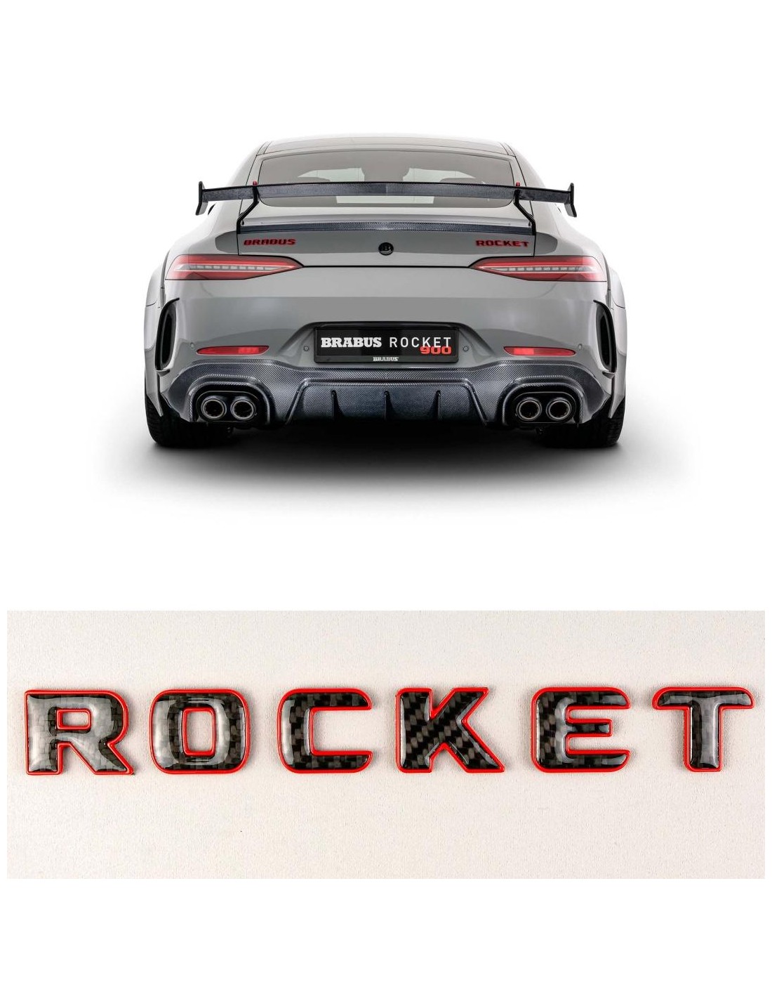  - Logos & Emblems - Brabus Rocket Style 红色带碳徽章，适用于梅赛德斯-奔驰 GT G 级 GLE GT63 X290 汽车 - 1 - 引人注目的 Brabus Rocket 红碳徽标，为您的梅赛德斯 GT、GLE