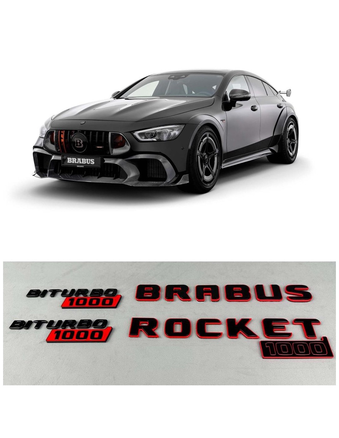 - Logos & Emblems - 用于梅赛德斯-奔驰 GT 2024 赛车的 Brabus 火箭 1000 徽章套件 - 1 - 使用 Brabus Rocket 1000 独家徽章套件，为您的 2024 Mercedes-Benz GT 改头换面