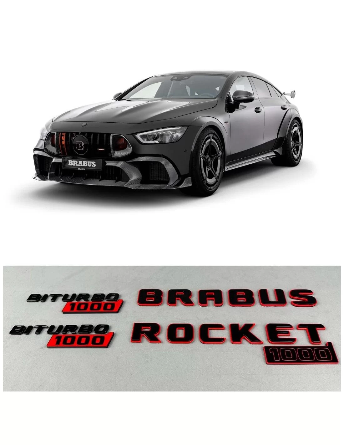  - Logos & Emblems - 用于梅赛德斯-奔驰 GT 2024 赛车的 Brabus 火箭 1000 徽章套件 - 1 - 使用 Brabus Rocket 1000 独家徽章套件，为您的 2024 Mercedes-Benz GT 改头换面