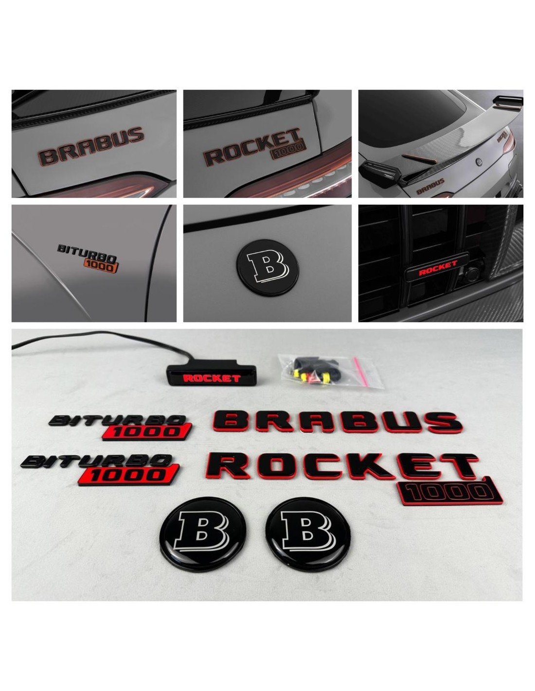  - Logos & Emblems - Volledige Brabus raket 1000 badge embleem set voor Mercedes-Benz auto's GT 2024 - 1 - Upgrade uw Mercedes-B