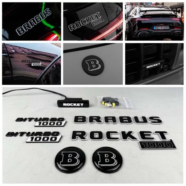  - Logos & Emblems - Full WHITE Brabus rocket 1000 badge emblem set for Mercedes-Benz cars GT 2024 - 1 - Transform your Mercedes