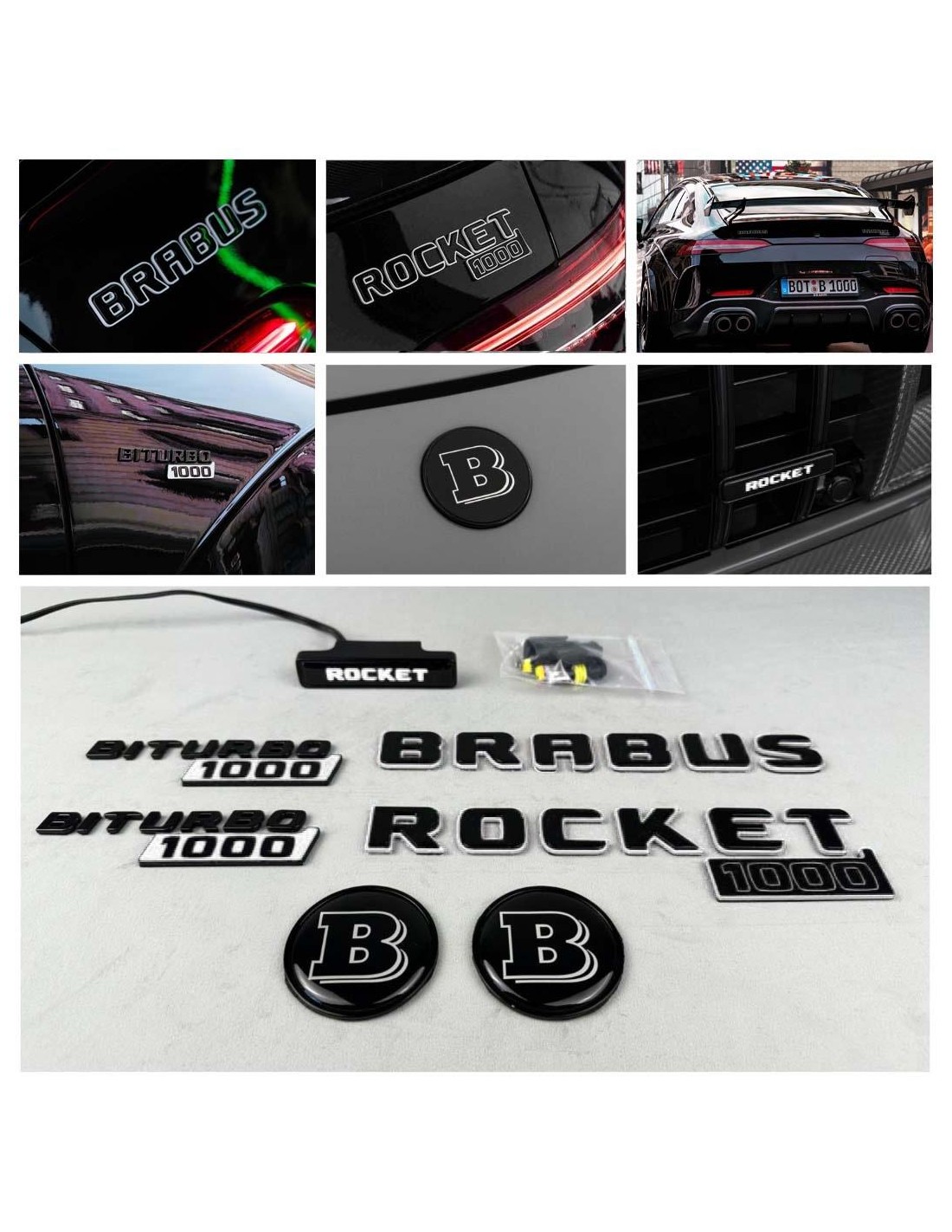  - Logos & Emblems - Helt VIT Brabus rocket 1000 emblemuppsättning för Mercedes-Benz bilar GT 2024 - 1 - Förvandla din Mercedes 