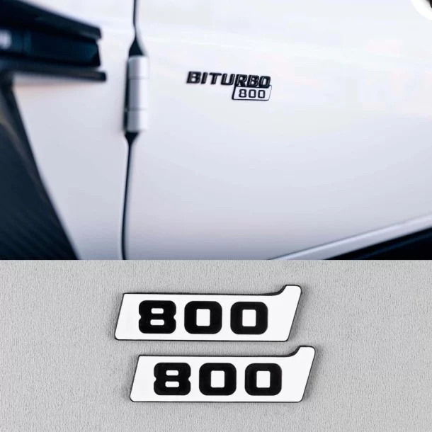 Metaliczne emblematy logo Brabus 800 BITURBO WHITE na błotniki do Mercedes-Benz W463A Klasa G Mercedes Benz, Emblems, G Class W4