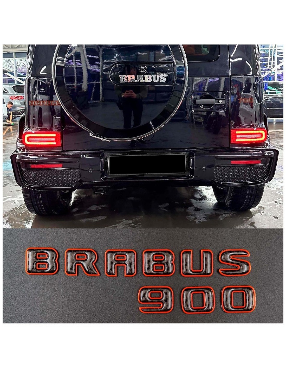 用于梅赛德斯-奔驰 W463A 的 Brabus 900 橙色碳纤维车标 Mercedes-Benz, Emblems, Mercedes-Benz G-Class 2018+ (W463A), 徽标和徽章, G-Class, 徽标和徽章, 梅赛德斯-奔驰